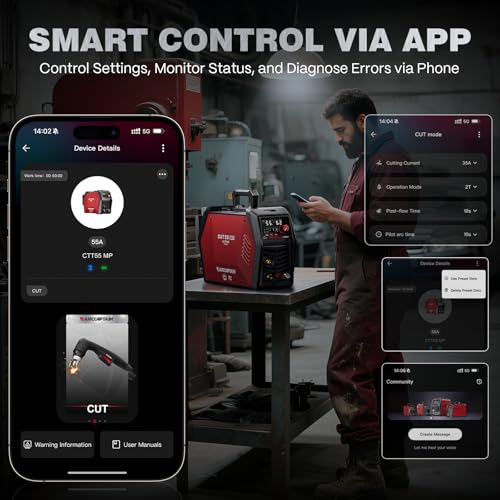 ARCCAPTAIN iControl [Non-HF] Plasma Cutter CUT55 MP with APP Control, 55Amp Blowback Pilot Arc, 120V/240V, Upgraded LED Display, Expanded Metal, Rust Removal, Plasma Gouging, Pressure Detection