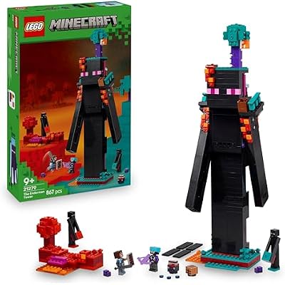 Minecraft 2in1 Der Enderman-Turm - Modulares Gaming Spielzeug - Lässt Sich in 2 Festungen umbauen - Mit 4 Minifiguren zum Sammeln - Gamer Geschenk für Jungen und Mädchen ab 9 Jahren - 21279