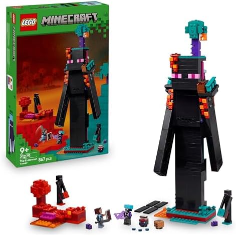 Minecraft 2-en-1 La Tour de l’Enderman - Jouet Modulaire sous Forme de 2 Forteresses - Figurines Mob d'Enderman & Portail du Nether - Cadeau pour Gamer, Garçon ou Fille dès 9 Ans 21279