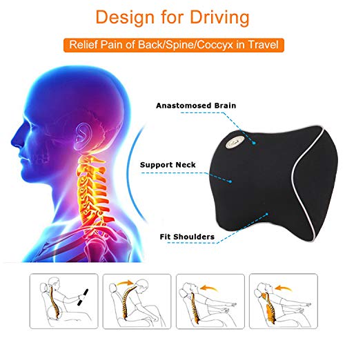 Anyshock Auto Car Seat Lumbar Pillow Kit Memory Foam Back Support Cushion Ergonomic Adjust Sitting Position Relief Pain of Back Designed for Car Office (Black)