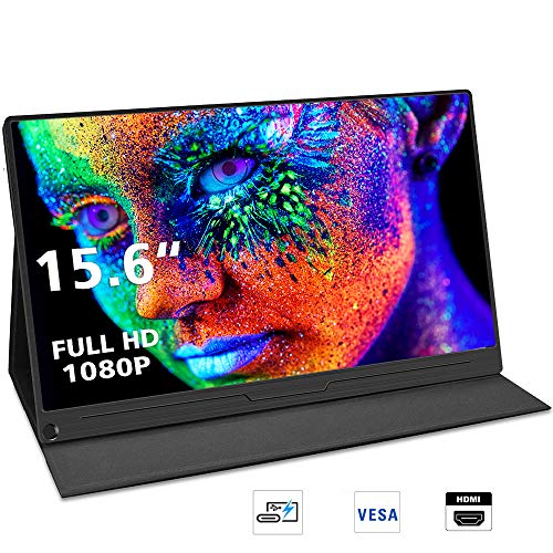 Portable Monitor, 15.6 Inch USB C Monitor 1920×1080 Full HD LCD Gaming Monitor HDR Computer Display with Type-C Mini HDMI DP for Laptop PC Phone MAC Xbox PS4 Mountable Monitor with VESA Holes (Black)