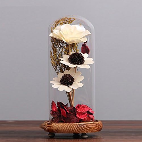 Moyun Glass Cloche Bell Jar Display Dome With Wooden Tray Base For Artificial Flower Dry Petals Plants Home Decoration
