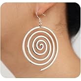 Chunky Gold Spiral Statement Hook Earrings for Women, Dainty Silver Large Circles Drop Dangle Earrings Trendy Big Geometric Ear Jewelry Gifts