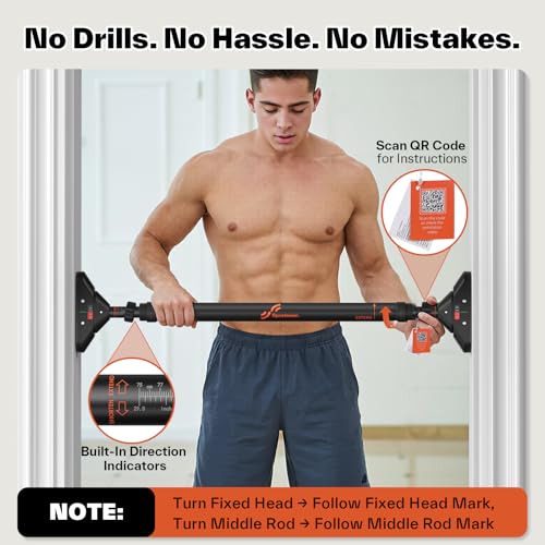 Sportneer Pull Up Bar: Strength Training Chin up Bar without Screws - Adjustable 75-94cm Width Locking Mechanism Pull-up Bar for Doorway - Max Load 200kg for Home Gym Upper Body Workout Non-slip