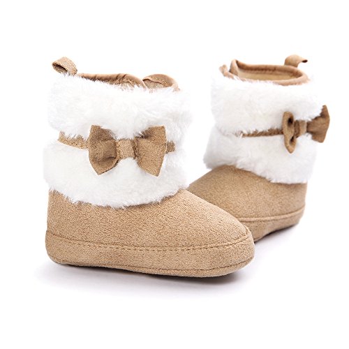 Estamico Baby Girl Plush Winter Snow Bowknot Boots Khaki US 3