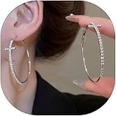 Cross Hoop Earrings for Women Trendy Large Cross Rhinestone Sparkly Hoop Earings Prom Wedding Party Jewelry
