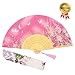 OMyTea® Women Hand Held Silk Folding Fans with Bamboo Frame - with a Fabric Sleeve for Protection for Gifts - Sakura Cherry Blossom Pattern (WZS-3)