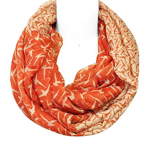 Wrapables Bird Print Infinity Scarf, Orange and Cream