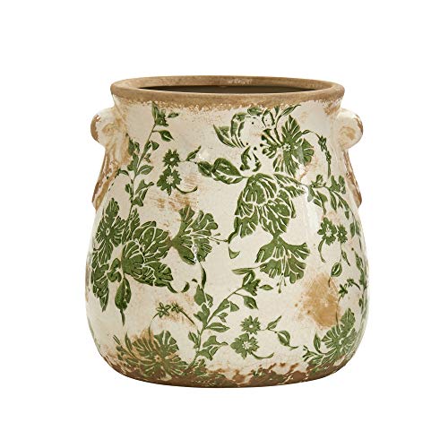 Nearly Natural 6.5in. Indoor Tuscan Ceramic Green Scroll Decorative Vase
