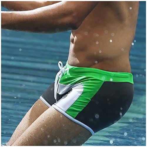 Traje de Baño Bañador de Natación para Hombre, Verde-Gris, XL