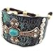 Western Peak Western Silver Rhinestone Hammered Plate Cross Turquoise Black Leather Cuff Bracelet Patina (Blue)