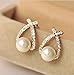 Sunshiny Fashion Ladies Fine Jewelry Women Elegant Cross Rhinestone Cross Curve Lmitation Pearl Studs Earrings Ear Studs (Gold)