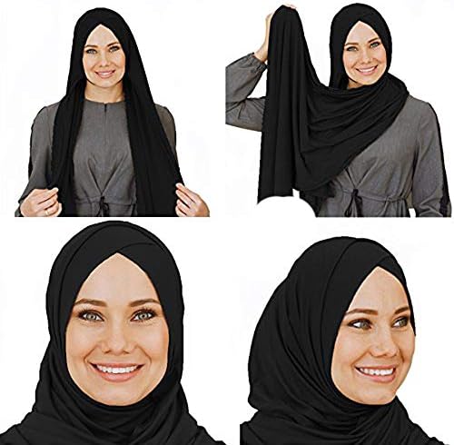 Cotton head scarf, instant black hijab, ready to wear muslim accessories for women