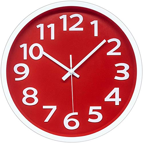 AROMUSTIME 12 Inch Modern Wall Clock Silent NonTicking Battery Operated 3D Numbers Bright Color