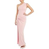 Rosegalette Women’s Satin One-Shoulder Ruched High Slit Elegant Bodycon Maxi Evening Prom Gown Sexy Formal Dress
