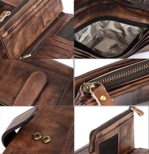 LETEULO Woman's RFID Wallet Leather Card Holder with Zipper Splicing Retro Style Coffee - Image 5