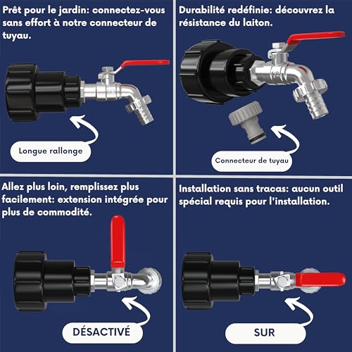 "1000L 1/2 S60X6 IBC- Integrated extension, tank connection 1000 liters, designed and specially adapted for the use of IBC tanks in France, tank cap 1000l, tank connection 1000 liters,