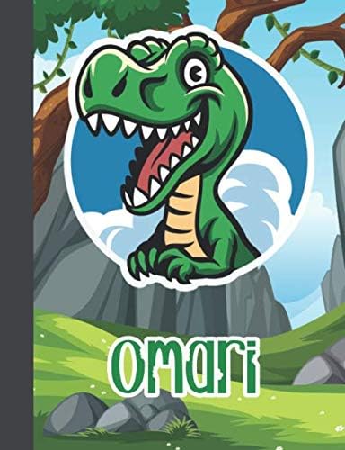 Omari: Wide Ruled Composition Notebook Dinosaur Boys Kids Personalized Journal for School Supplies | 110 pages 7.44x9.269 Paperback – 22 Aug 2019