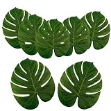 ILAWS Tropical Palm Leaves - Faux Palm Leaves - Large Palm Leaves Decorations - 24pcs Large Size (13.8 by 11.4inch) Artificial Tropical Palm Leaves for Party, Wedding; Hawaiian; Luau Decoration