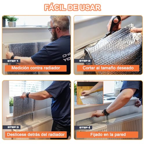 Aislante Termico Ventanas, Aislamiento de Lámina de Aluminio de Doble Cara Reflectante, Aislamiento Verano y Calidez Invierno, Impermeable, para Ventanas, Techos y Vehículos Recreativos (60cm x 300cm)