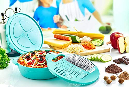 Casaculina Perfecto Grater + Bowl + Lid 3in1 Set, 7 Chapter 5 Function, Cheese Grater, Lemon, Ginger, Garlic, Nutmeg, Chocolate, Vegetables, Fruits - Razor-Sharp Stainless Steel Blade + Catch Bowl