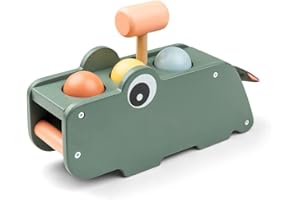 Done by Deer Hammer Board Croco Green - Wooden Activity Toy for Hand-Eye Coordination and Sense of Hearing - Green Color with Colorful Elements - Soft, Durable Fabric Flap with Crinkling Sound
