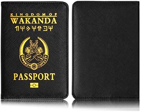 Black Panther Wakanda Passport Holder RFID Blocking Leather Passport Holder Case with Multi Card and Ticket Slots