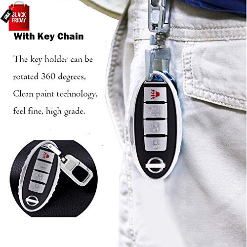 QBUC Car Key Cover for Nissan, 3 4 5 Button Case for Nissan Key Fob Cover with Key Chain, Replacement Key Fob for Infiniti Altima Maxima Murano and More (Sliver)