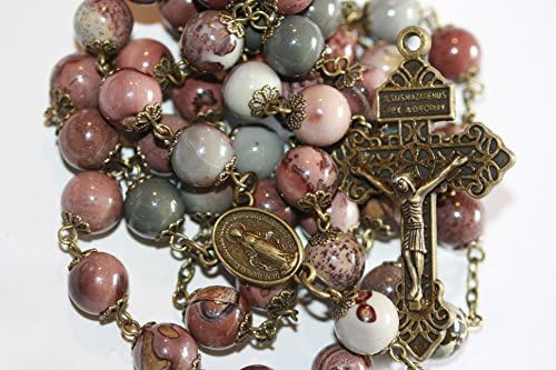 Large Coffee Bean Jasper and Bronze 10mm 5 Decade Natural Stone Bead Rosary Made in Oklahoma