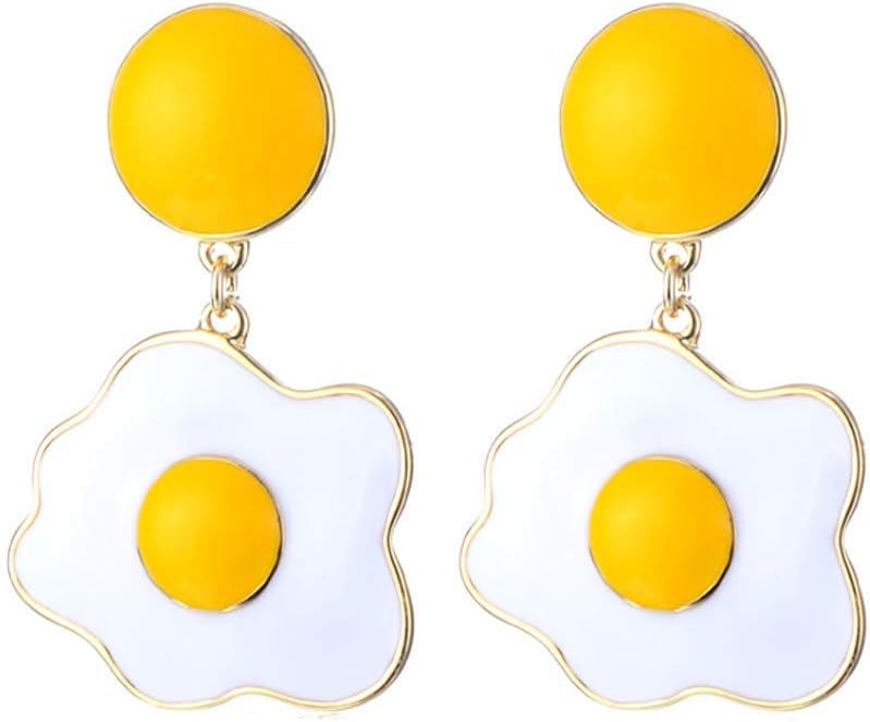 Fashion Cute Enamel Fried Egg Earring Poached Egg Drop Dangle Stud Earrings Gold Plated Lovely Fried Eggs charm Earrings For Women Girls Jewelry