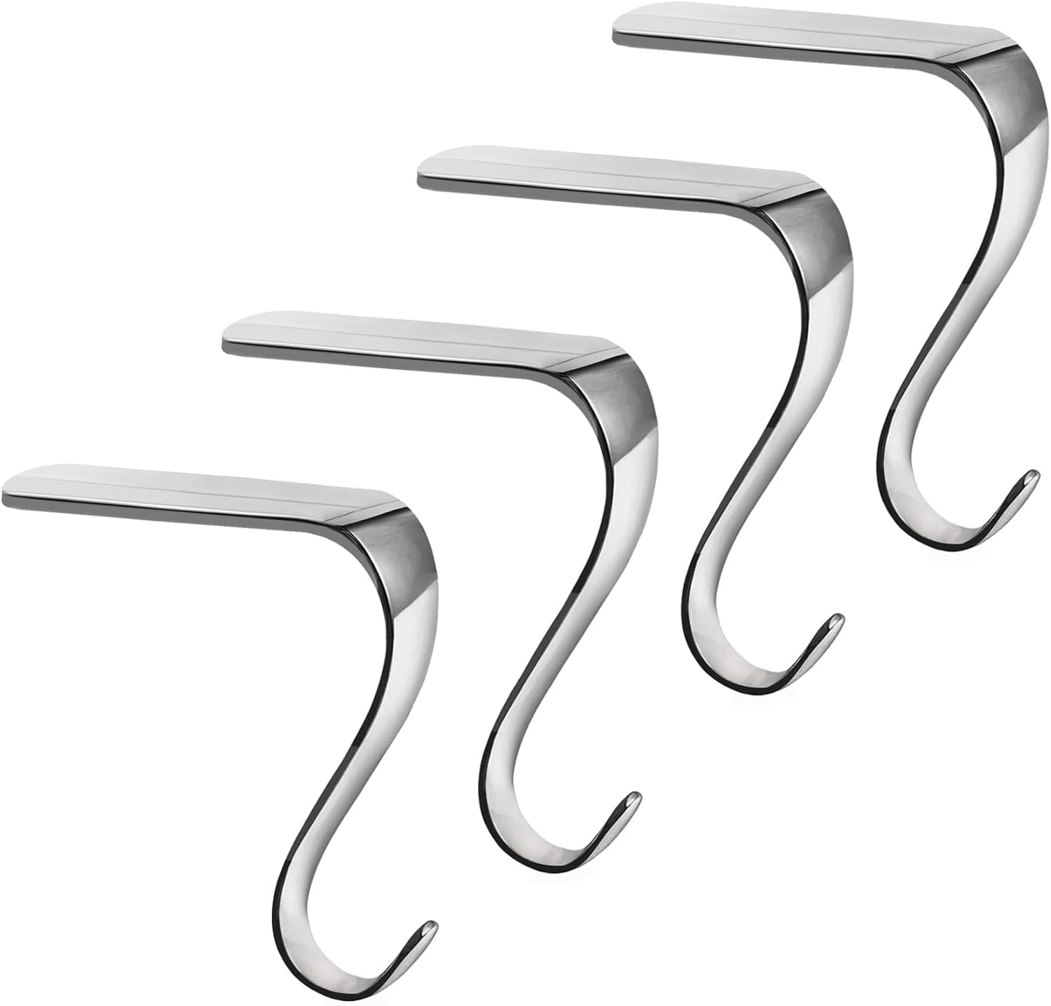 Ornament Hooks - Oyydecor Christmas Stocking Holders for Mantle, Metal Stocking Hooks with Non-Slip Strips Holiday Mantel Garland Clips, Stocking Hangers for Fireplace Home Decor Set of 4 (Silver)