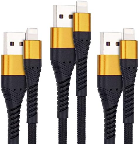 ICSEIO 3Pack 6ft Long Charger Cable,ICSEIO for 6Foot iPhone Charger Cable/Nylon Braided Data Sync USB Charging Cable Compatible for iPhone Xs Case/XS Max/XR/8/8 Plus/7/7 Plus/6/6s Plus,iPad Case-Gold
