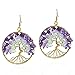 AeraVida Eternal Tree of Life Purple Fluorite Green Quartz Stone Branch Brass Dangle Earrings |Purple Earrings | Tree of Life Gifts for Women | Brass Earrings