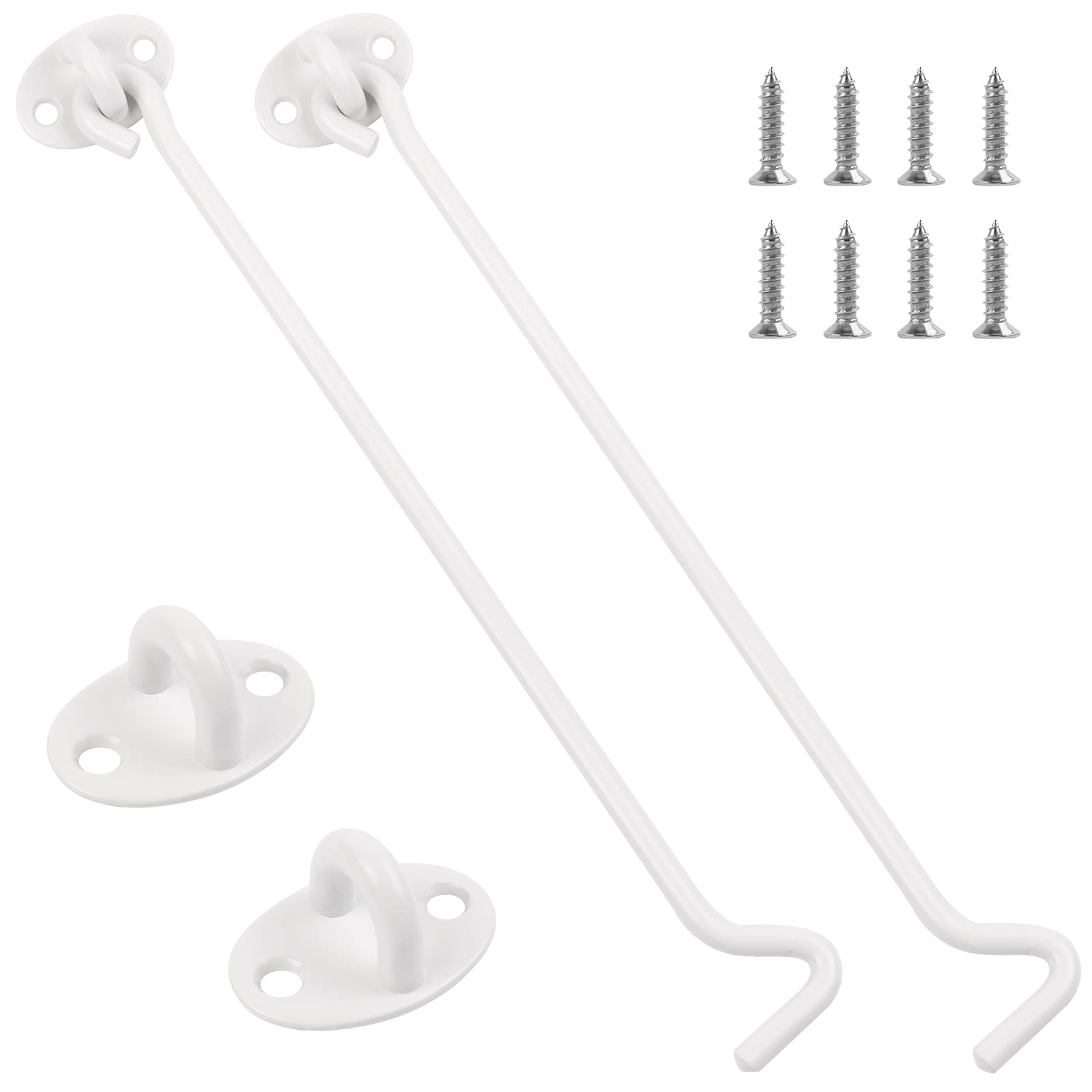 JatilEr Storm Hooks Long 12 Inch 2 Pack Cabin Hooks Storm Hooks Stainless Steel Window Hooks Eye Lock Helter Lock Door Lock with Eyelet, Plates, Mounting Screws for Sanding,