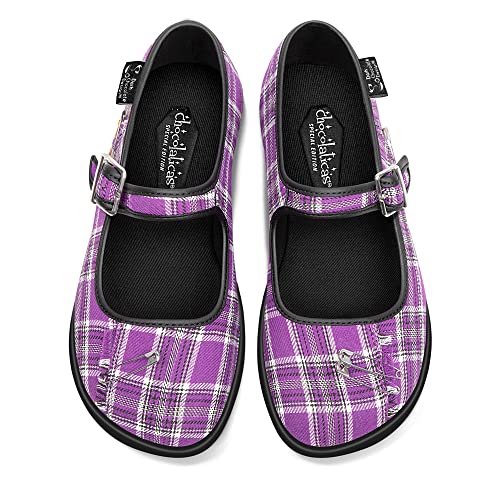 Hot Chocolate Design Chocolaticas Funky Canvas Mary Jane - Zapatos Planos para Mujer, Tartán Morado, 38 EU