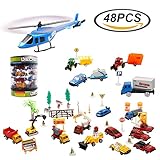 Diecast Cars 48pcs Mini Various Cars with Police Cars, Farm Toys, Construction Trucks, Fire Extinguisher and Accessories - Birthday Gifts, Egg Filler