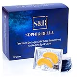 Sophi & Bella Under Eye Pads - Premium 24K Gold Collagen Eye Treatment Mask Anti Aging (17 Pairs) | Naturally Hydrates & Help Reduce Eye Puffiness, Dark Circles, Wrinkles | Bonus: Free Black Mask (8g)