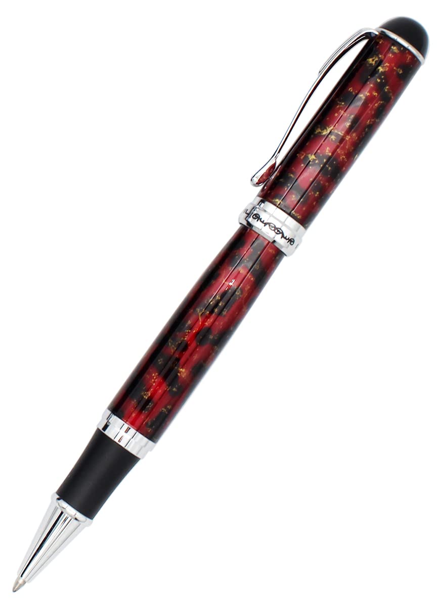 Gullor Roller Ball Pen X750 Dark Red Flower Pattern Stainless Steel High Quality