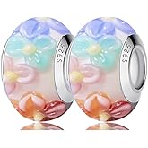 2pcs Original Handmade Murano Glass Charms for Pandora Bracelets, 925 Sterling Silver Charms for Bracelets, DIY Bead for Women, Jewelry Gifts for Women
