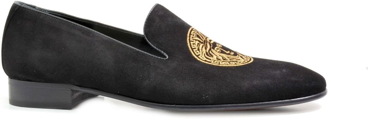 VITELO Men's Leather Suede Slipper Shoes with Embroidery Crest Design MT 30