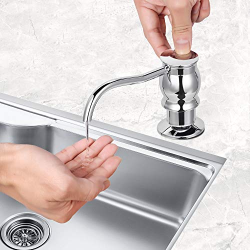 Samodra Kitchen Sink Soap/Lotion Dispenser, Brass Pump Head Chrome Finish 17 OZ Bottle Built in Design Refill from the Top for Granite Thick Deck Installs