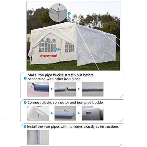 Qisan Canopy Tent Carport 10 X 20-feet Party Wedding Tent with sidewalls, White for Party/Commercial Activity(Calm Environment only)