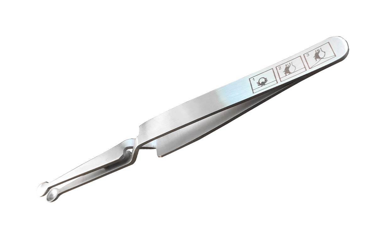 REMOS Tick Tweezers/Tick Forceps Made of Stainless Steel, Spoon-Shaped with Cross-Handle for Animals