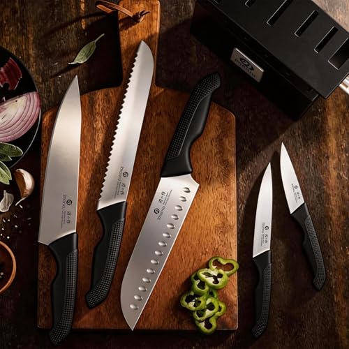 imarku Kitchen Knife Set, 14-Piece Knife Sets with Block & Built-in Sharpener, Japanese High Carbon Stainless Steel Knives, Ergonomic Non-Slip Handles, Black