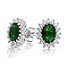 3CT Oval Green Stud Earrings For Women Simulated Emerald CZ Halo Crown Cubic Zirconia .925 Sterling Silver