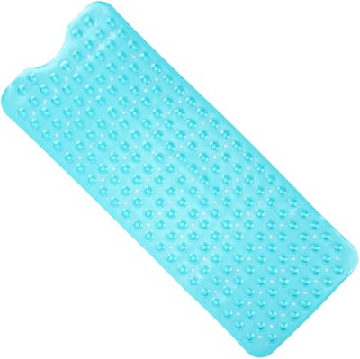 ANSIO Bath Mat Non Slip 100x40 cm Teal - Anti Mould PVC With Drain Holes