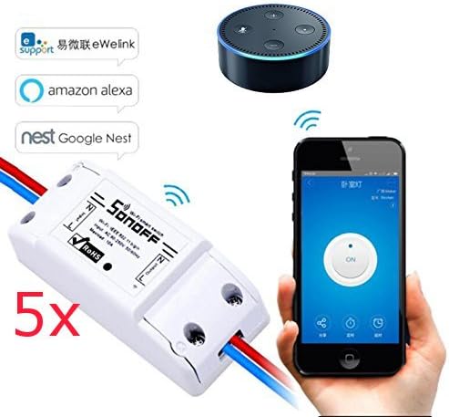 LEEHUR Sonoff 5 Pcs Smart Wifi Switch Wall Timer Switch Smartphone Remote Controller, Compatible with Alexa