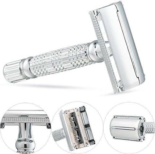 GoBetter® Deluxe Double Edge Safety Razor + 5 Long Lasting Platinum-Chrome Super Sharp Stainless Steel Blades in Gift Box, Heavy Duty, This is the Best Shaving Razor of Your Life!!!