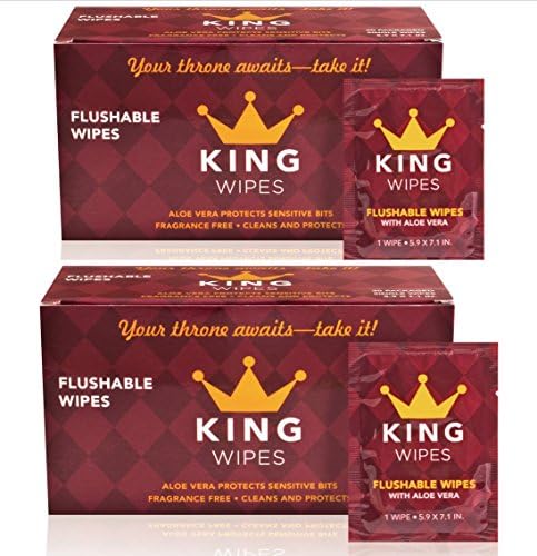 KING Flushable Wipes with Aloe Vera. Fragrance Free. 2 Boxes of Individually of Convenient On-The-Go-Individually Wrapped Single Wipes (60 total)