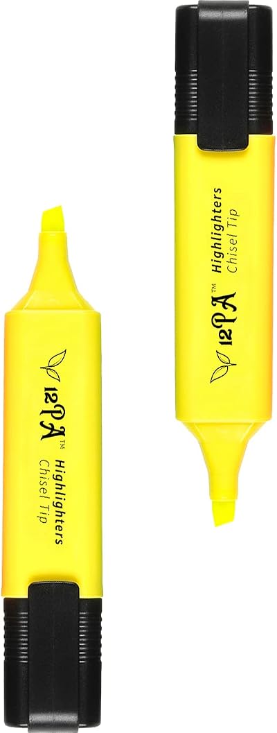 12PA Highlighters Yellow 2 Pack Chisel Tip Water-Based Ink